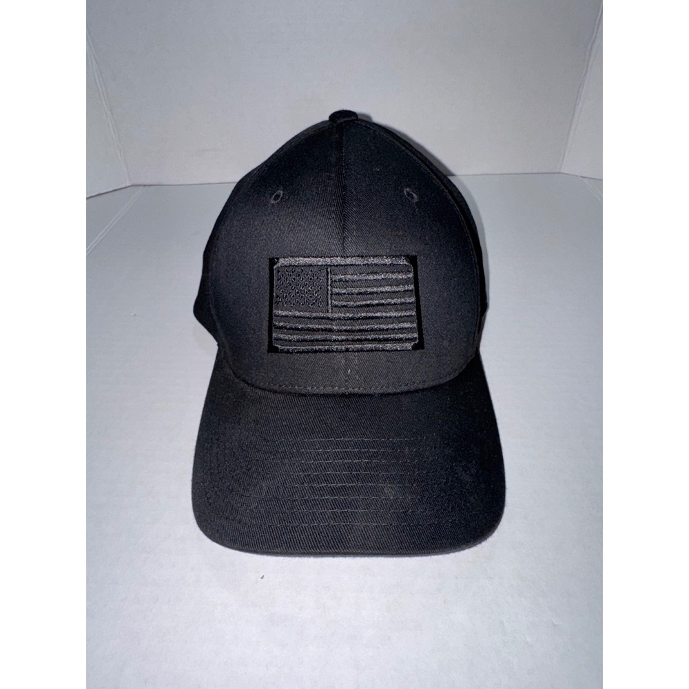 Flexfit Yupoong Mens Black American Flag Patch Baseball Hat Size L-XL